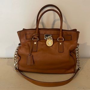 Michael Kors Hamilton Soft Leather Satchel Shoulder Bag Brown Tan